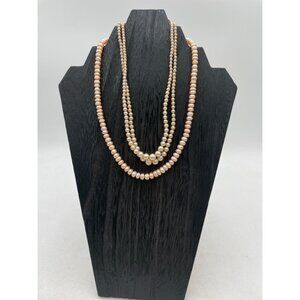 Vintage Multi-Strand Freshwater Pearl Necklace With Ornate Clasps Ivory & Peach